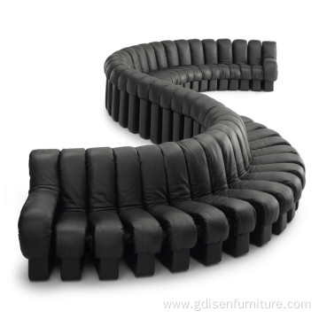 Snake Shaped Modular Sofa in Black Leather